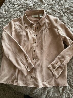 Vintage-Inspired tan  snap-Front Blouse size XL